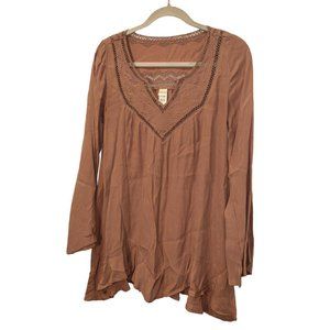 L'Space Terracotta Resort Cruise wear embroidered tunic flowy top S